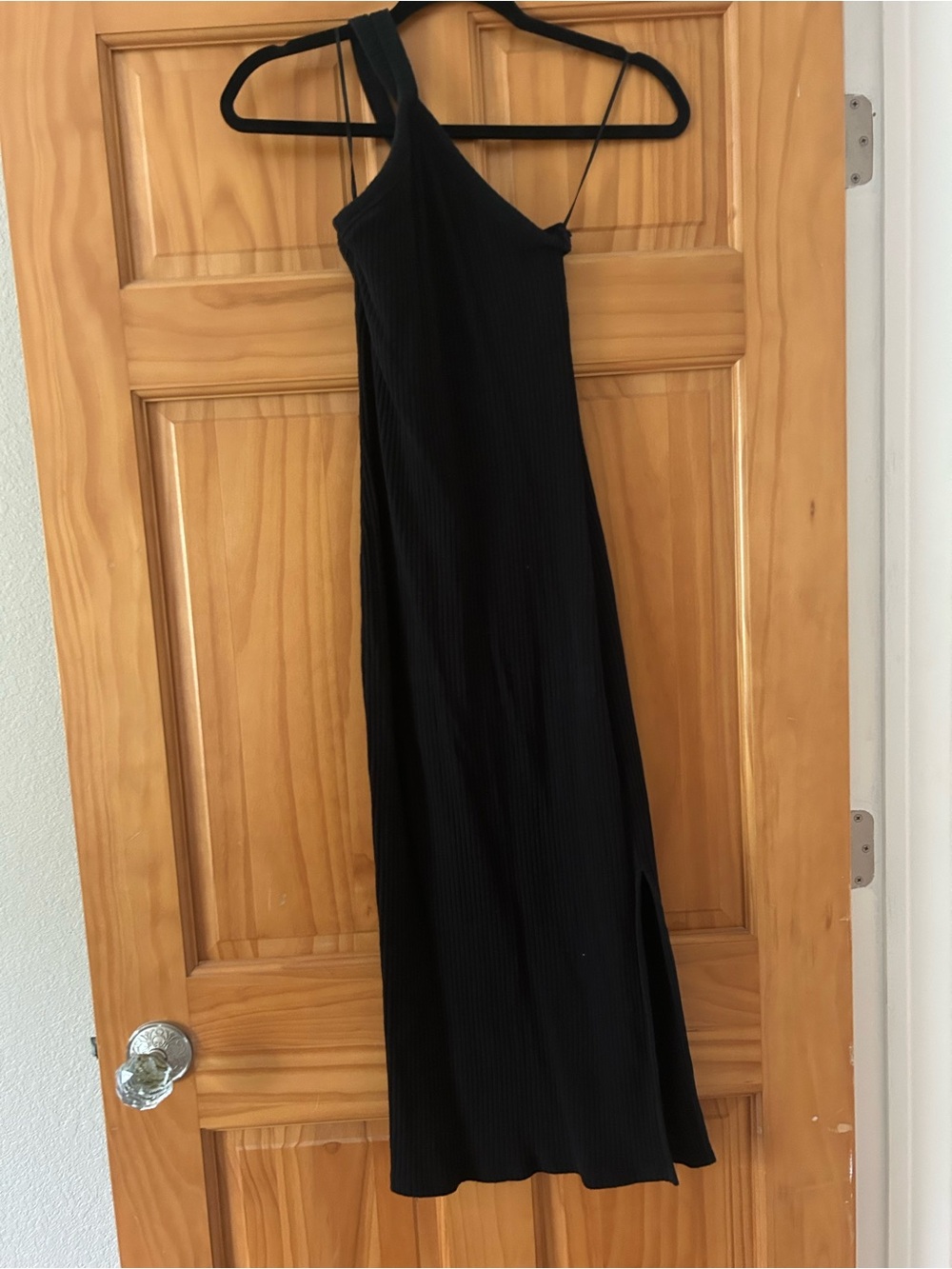 Old Navy Black One-Shoulder Ribbed Dress with Side Slit